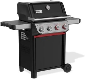 Cook up a backyard BBQ sensation with the Spirit 4-Burner Grill, featuring liquid propane power and sleek black design. Perfect for outdoor cooking enthusiasts!
