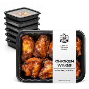 Get gourmet BBQ chicken wings delivered to your door with Grumpy Butcher's premium premade meals, 10-pack of 12 oz each. Perfect for snacking, lunch or dinner!