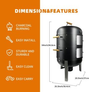 Discover the ultimate BBQ smoker grill for backyard parties! This 3-in-1 smoker features a built-in thermometer, air vent, and 2 access doors. Perfect for ribs, burgers, or veggies - get ready to elevate your outdoor cooking with this amazing combo.