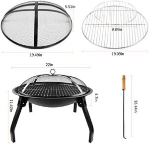 Enhance your outdoor gatherings with this portable and collapsible 22-inch fire pit grill perfect for BBQs, campfires, or bonfires. Enjoy s'mores and spark screens in a compact black design. Perfect for backyards or camping trips!