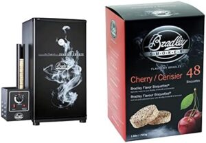 Here is the optimized SEO meta description:

"Indulge in mouthwatering flavors with the Bradley Smoker BS611 electric smoker, featuring 4 racks and natural draft design. Includes Cherry Wood Blend bisquettes for grilling and BBQ, perfect for outdoor enthusiasts."