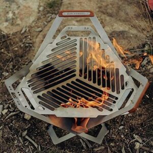 Here's a possible meta description:

"Foldable, portable BBQ grill with wood firepit, made of stainless steel for durability. Compact design makes it easy to assemble and transport. Perfect for outdoor gatherings."