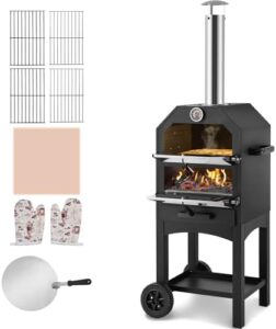Here is the optimized SEO meta description:

"Bring backyard pizza parties to life with VEVOR's outdoor pizza oven, featuring 2-layer design and removable wheels for easy mobility. Fire up to 700℉ for crispy pies and BBQ favorites."