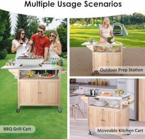 Perfect your outdoor cooking experience with the Portable Grill Table, featuring a stainless steel top and sturdy wood construction. Upgrade your kitchen prep and BBQ game for under $150, a steal!