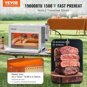 Here is the generated meta description:

"Sear perfect steaks up to 1500°F with VEVOR's portable propane grill. Adjustable rack and infrared heat for BBQ, toast, or grilling on-the-go"