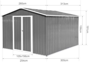 Store your bikes, tools, and BBQ essentials in this sturdy 10x8 FT metal outdoor storage shed with hinged door and padlock. Punched vents ensure airflow, perfect for tool organization.