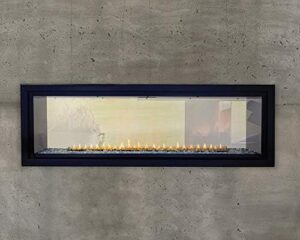 Cozy up your living space with the Empire Boulevard See-Thru 48-in Vent-Free Linear IP Natural Gas Fireplace, featuring a thermostat and variable remote control. Perfect for a warm and inviting atmosphere.