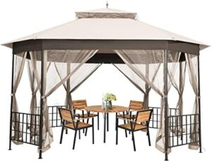 Enhance your backyard gatherings with the Tangkula 10x12 Ft Patio Gazebo, featuring a heavy-duty octagonal canopy, sturdy steel frame, and double roof ventilation. Perfect for events and BBQs.