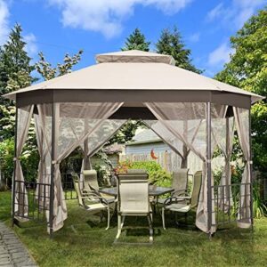 Enhance your backyard gatherings with the Tangkula 10x12 Ft Patio Gazebo, featuring a heavy-duty octagonal canopy, sturdy steel frame, and double roof ventilation. Perfect for events and BBQs.