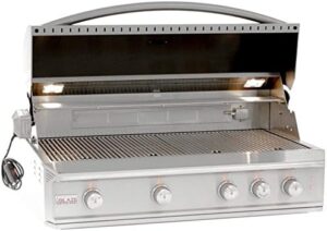 Here is the output:

"Experience professional-grade grilling with Blaze's 44-inch stainless steel propane BBQ grill, featuring 4 burners, rear infrared burner & grill lights."