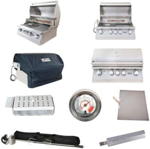 Enhance your outdoor gatherings with the Lion Premium Grills L75000 BBQ gas grill bundle, featuring a 32-inch grill, double access doors, and included accessories: refrigerator with vent, tray, rotisserie basket, and more. Get ready to sizzle!