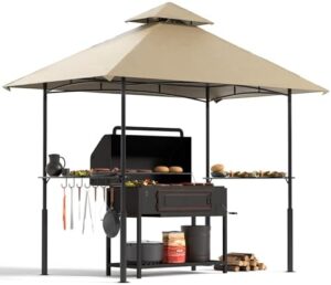 Enjoy backyard barbecues with the Grill Gazebo canopy, featuring an air vent and 7 hooks for patio use. Perfect shelter for BBQs and picnics, beige color fits any outdoor space.