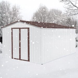 Discover a reliable 10x12 FT shed for outdoor storage needs. Waterproof cabinet with hinged door and padlock secures your valuables like bicycles, lawnmowers & barbeques. Perfect tool house for any yard.