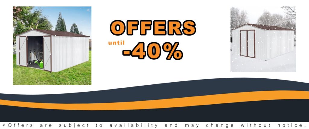 “10×12 Metal Aluminum Garden Shed with Waterproof Cabinet and Hinged Door for Storing Tools and Outdoor Equipment”