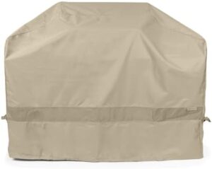 Here is the generated SEO meta description:

"Protect your grill with this heavy-duty weather-resistant cover, perfect for large outdoor kitchens. 300D polyester material and khaki color suit any backyard decor."