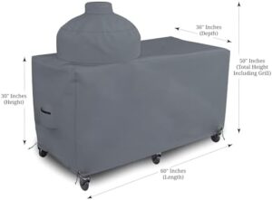 Protect your Big Egg Grill with this durable waterproof cover featuring air vents and drawstrings for easy installation. Perfect for outdoor use, measures 60"L x 36"D x 50"H.