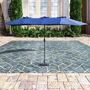 Here is the optimized SEO meta description:

"Stay shaded outdoors with the Romayard 15x9 ft Double-Sided Patio Umbrella featuring aluminum construction and crank operation. Perfect for market, camping, or swimming pool use."