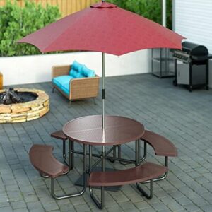 Here is the generated SEO meta description:

"Enjoy outdoor gatherings with this heavy-duty steel picnic table featuring an umbrella hole and sturdy construction. Perfect for gardens, courtyards, or BBQs."
