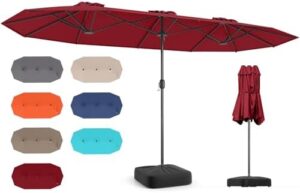 Here is the generated meta description:

"Stay cool under the sun with Tangkula's 13FT double-sided patio umbrella, featuring a crank handle, umbrella base, and safety lock. Perfect for backyard gatherings!"