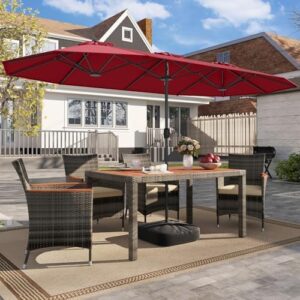 Here is the generated meta description:

"Stay cool under the sun with Tangkula's 13FT double-sided patio umbrella, featuring a crank handle, umbrella base, and safety lock. Perfect for backyard gatherings!"