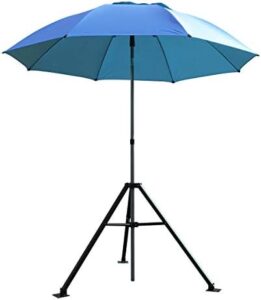 Here is the meta description:

Stay dry and protected on the job site with the Black Stallion UB250 Core Flame-Resistant Industrial Umbrella, featuring a sturdy tripod stand and blue canopy, perfect for harsh environments.