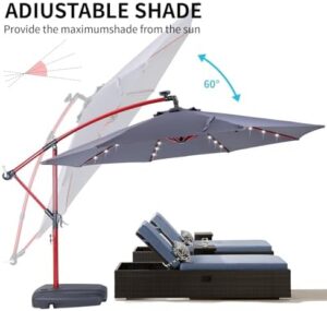 Illuminate your outdoor spaces with the EchoSmile 10ft Solar Umbrella, featuring 8 ribs and 32 LED lights for a radiant ambiance. Perfect for gardens, lawns, decks, and backyards. Enjoy easy tilt adjustment and UV protection.