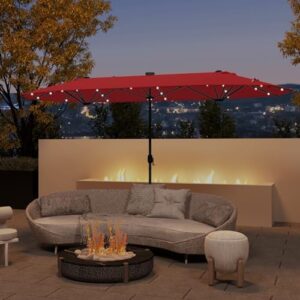Elevate your outdoor space with the Tangkula 13FT Double-sided Patio Umbrella featuring solar lights, twin table, and crank handle. Perfect for gardens, pools, or backyards!