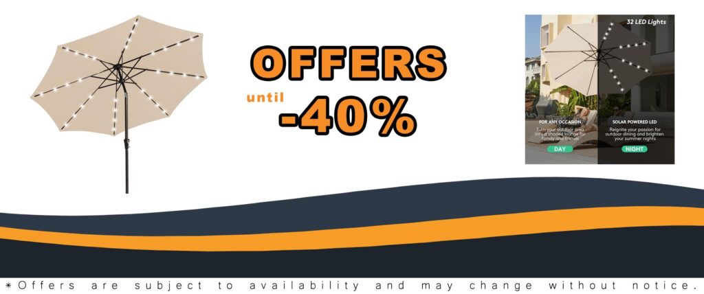 JEAREY Upgrade 10FT Orange Patio Umbrella with Solar Power