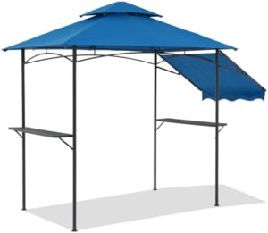 Here is the generated meta description:

"Upgrade your backyard BBQs with the COBANA Grill Gazebo's steel frame, double-tiered canopy and bar counters. Ideal for outdoor gatherings, perfect for 8x5' spaces."