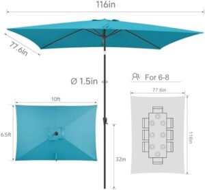 Elevate your outdoor gatherings with FLAME&SHADE's solar-powered patio umbrella featuring LED lights, tilt adjustment, and a spacious 6.5x10 ft canopy in beige. Perfect for market days or backyard events.