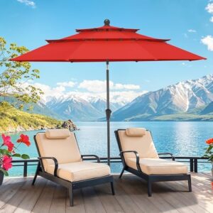 Elevate your outdoor living space with this sturdy red patio umbrella featuring 8 glass fiber ribs and push-button tilt. Perfect for market pool gardens, backyards, or any outdoor setting!