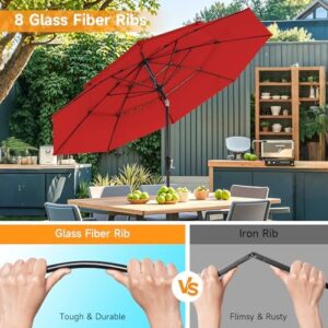 Elevate your outdoor living space with this sturdy red patio umbrella featuring 8 glass fiber ribs and push-button tilt. Perfect for market pool gardens, backyards, or any outdoor setting!