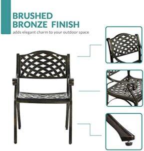 Enhance your outdoor gatherings with the MeetWarm 5-piece dining set, featuring all-weather cast aluminum construction and a lattice weave design. Perfect for patios, gardens, or decks, this set includes 4 chairs and a 30.5” square table with a convenient umbrella hole.