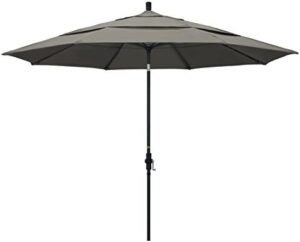 Elevate your outdoor space with the California Umbrella 11' Round Aluminum Market Umbrella, featuring crank lift and collar tilt. Perfect for picnics or relaxation, this sturdy umbrella provides superior protection from the elements.