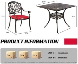 Enhance your outdoor gatherings with the Titimo 5-Piece Outdoor Patio Dining Set, featuring cast aluminum furniture and a square table with umbrella hole. Perfect for patio gardens or decks! Enjoy with family and friends, now at an affordable price.