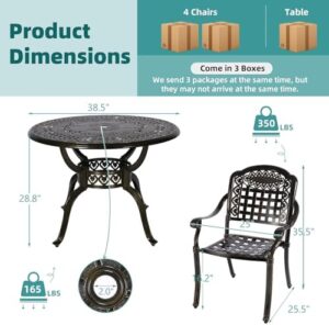 Discover the MEETWARM 5 Piece Patio Dining Set, featuring all-weather cast aluminum furniture with 4 chairs and 1 round table perfect for garden or deck use.