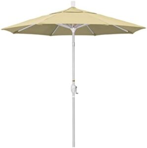 Discover the California Umbrella 7.5' Round Aluminum Market Umbrella with crank lift and push button tilt for effortless shading. Perfect for outdoor gatherings, featuring a sturdy white pole and Pacifica Beige canopy.
