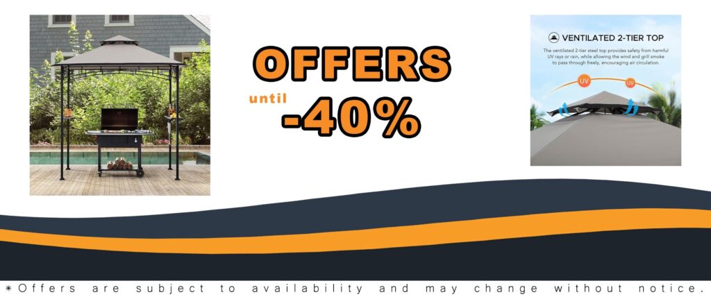 Sunjoy 5 x 8 ft Black Steel Frame Double Tiered Canopy Grill Gazebo for Outdoor Use