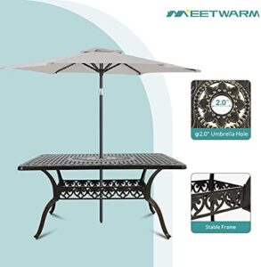 Enhance your outdoor gatherings with the MEETWARM 7-Piece Patio Dining Set. Features all-weather cast aluminum construction, 6 cushioned chairs, and a rectangular table with 2" umbrella hole in dark bronze finish, perfect for backyard decks and gardens.