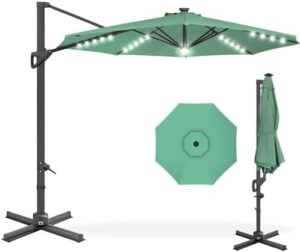 Discover a bright outdoor living space with this Best Choice Products 10ft Solar LED Cantilever Patio Umbrella featuring 360-degree rotation, easy tilt, and cross base. Perfect for backyard, deck, or poolside use, with energy-saving solar lights included.