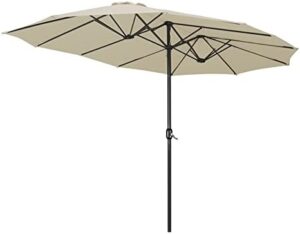 Here is the generated meta description:

"Stay cool and shaded with this Yescom 15FT patio umbrella, featuring double-sided twin canopy, UV30+ water fade resistant design, perfect for outdoor events, parties, or wedding gatherings."