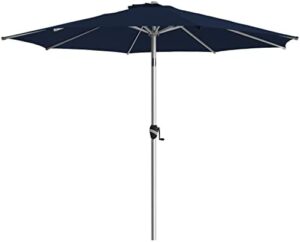 Here is the generated meta description:

"Stay shaded outdoors with the BLUU 9 FT Aluminum Patio Umbrella featuring fade-resistant navy blue canopy and push-button tilt, perfect for pool, deck, garden, or lawn."