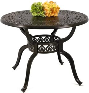 Enjoy al fresco dining with this Cast Aluminum Patio Table featuring an umbrella hole, perfect for backyard gatherings.