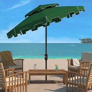 Add shade and style to your outdoor space with the SAFAVIEH Outdoor Collection Zimmerman Dark Green/White 9FT Double Top Market Umbrella, featuring a sturdy steel frame and water-resistant canopy. Perfect for patios, decks, or backyards, enjoy up to 50% off and free shipping today!