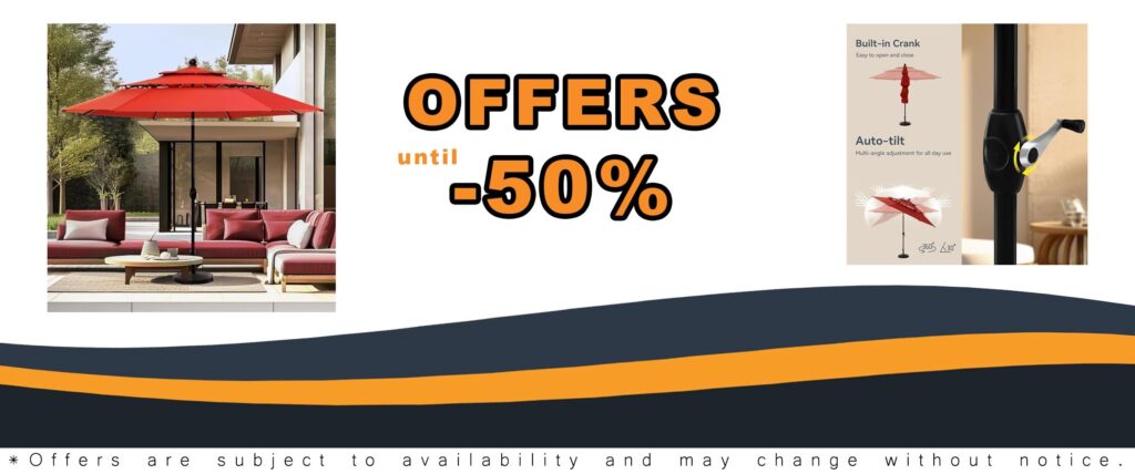 PHI VILLA 10ft Patio Outdoor 3 Tier Vented Market Table Umbrella Orange Red