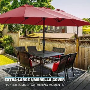 Enhance your outdoor space with the SUPERJARE 13FT patio umbrella featuring a durable base and double-sided canopy. Perfect for decks, markets, and backyards - burgundy color available.