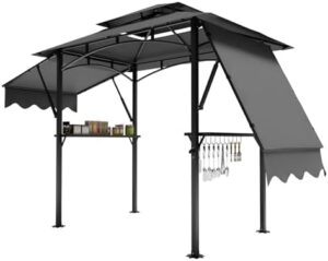 Elevate your outdoor gatherings with this 8'x5' grill gazebo canopy, featuring led lights, extra shadows, and practical accessories like a bottle opener and hanging hooks. Perfect for patio, backyard, garden or beach use!