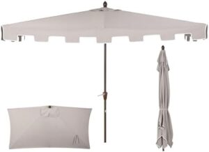Elevate your outdoor living space with Jonathan Y's Half Umbrella UMB1200A, featuring 9 ft. classic design, crank, wind vent, and UV protection in gray/white.