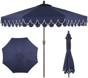 Here is the generated meta description:

"Elevate your outdoor space with the Jonathan Y Tracy patio umbrella featuring 9 ft. classic mid-century design, auto-tilt, crank, and wind vent for ultimate relaxation. Perfect for Navy/White enthusiasts! Up to 10% off with this best-selling favorite."