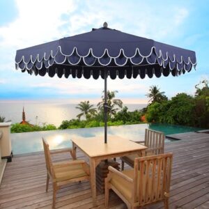 Here is the generated meta description:

"Elevate your outdoor space with the Jonathan Y Tracy patio umbrella featuring 9 ft. classic mid-century design, auto-tilt, crank, and wind vent for ultimate relaxation. Perfect for Navy/White enthusiasts! Up to 10% off with this best-selling favorite."